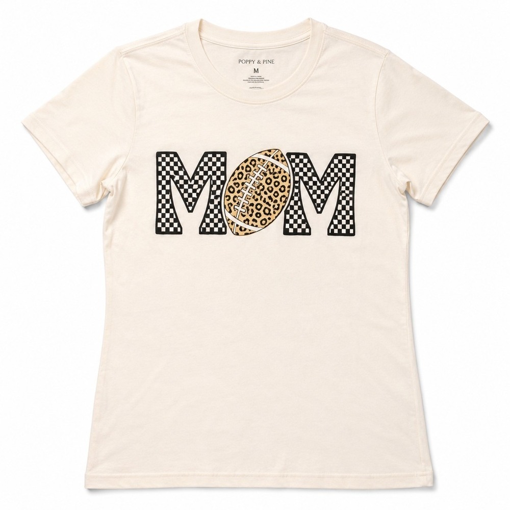 Poppy & Pine Women's MOM Graphic T-Shirt Beige Cream Short Sleeve Tee M